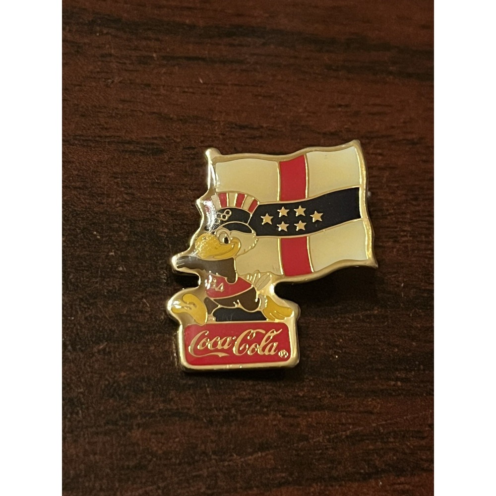 Vintage LA Olympics Coca Cola Sam Eagle Netherlands Antilles‎ Flag Lapel Pin